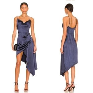 Elliatt Jacinda Asymmetrical Satin Dress in Navy Small